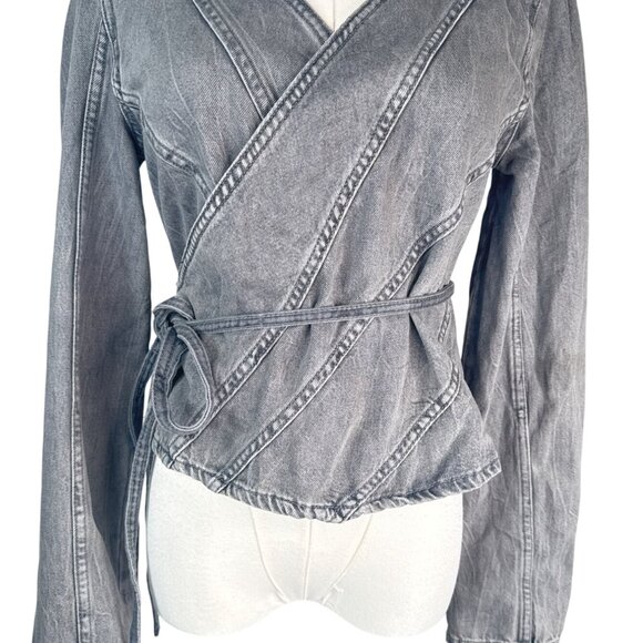 2/$30 ZARA Small Gray Wrap Style Denim Jacket - Picture 8 of 16